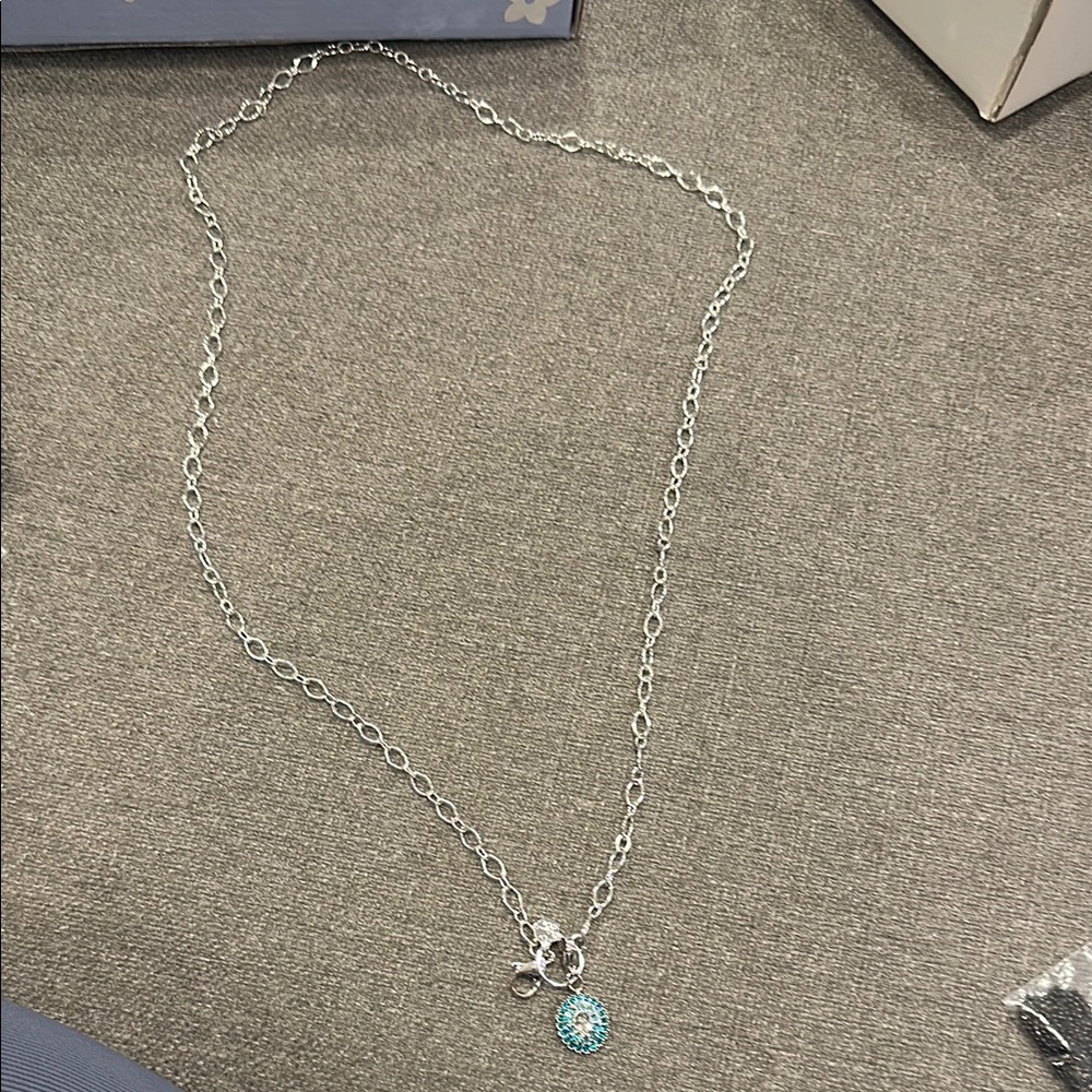 Origami Owl Silver Necklace with Blue Pendant